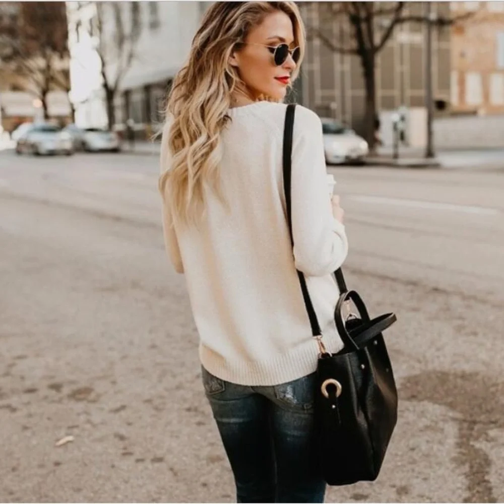 heart printed women sweater tops shirt long sleeve crewneck